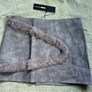 Fashion Nova Gray Faux Fur Trim Skirt